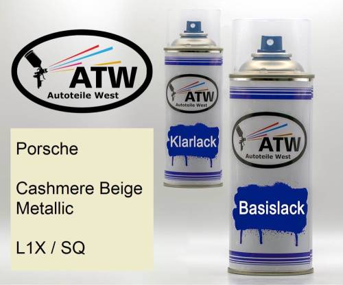 Porsche, Cashmere Beige Metallic, L1X / SQ: 400ml Sprühdose + 400ml Klarlack - Set, von ATW Autoteile West.
